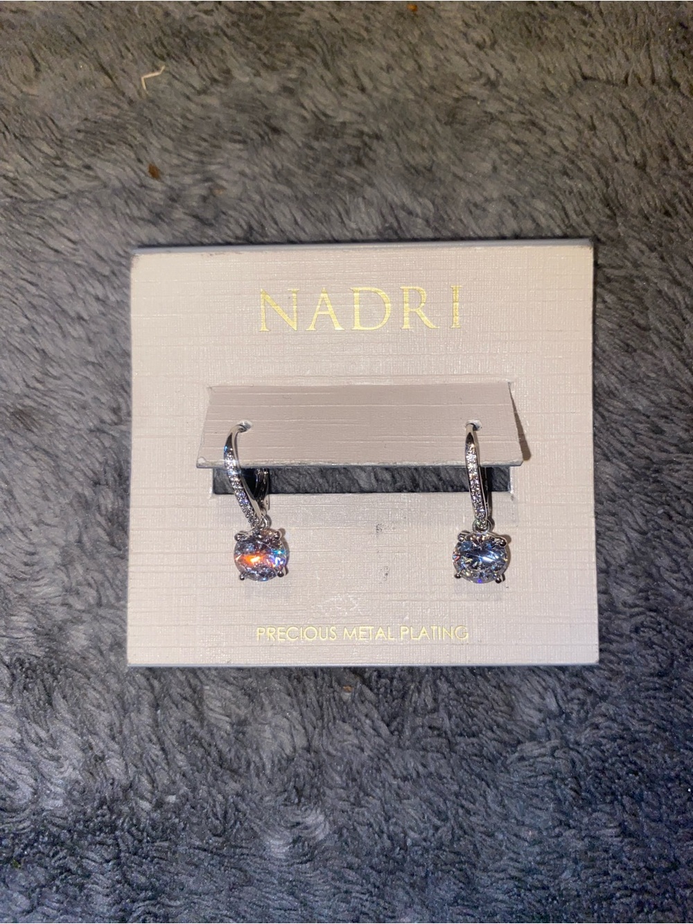 Nadri Silver Drop Earrings with Iridescent Stones